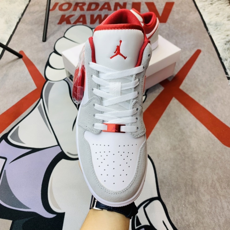 Giày thể thao sneaker cổ thấp Air Jordan Low AJ1 Light Smoke Grey Gym Red Hàng SC