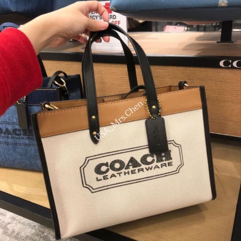 Túi tote phối màu túi xách COACH, hàng chính hãng có phiếu mua hàng F89488 dây vải canvas thể thao cổ điển