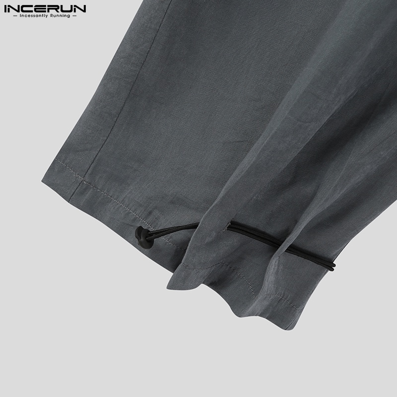 Quần baggy INCERUN dài ống rộng thiết kế dây rút phong cách punk cá tính thời trang cho nam