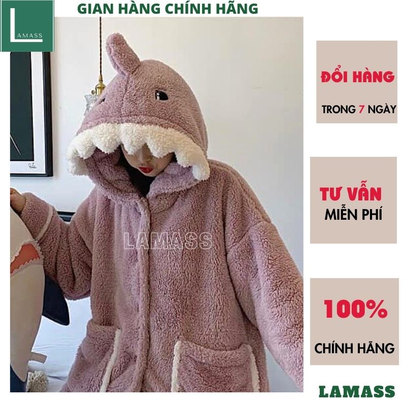 Bộ ngủ lông KHỦNG LONG TÍM, bộ mặc nhà, pijama, quần áo ngủ dài tay thu đông xuân, lông cừu dễ thương, ấm áp - LAMASS