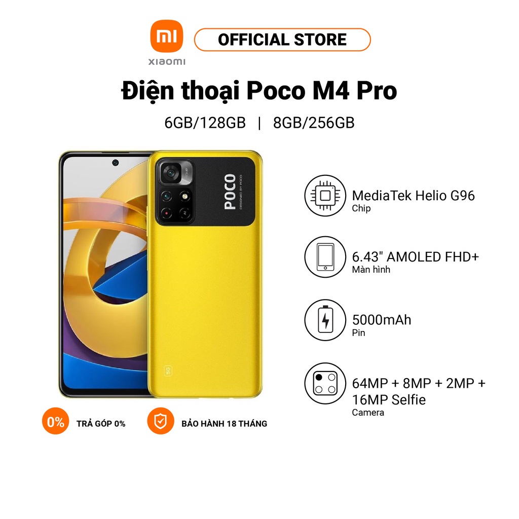 Điện thoại Xiaomi POCO M4 PRO|AMOLED 90Hz |Bộ ba camera 64MP. Bảo hành chính hãng 18 tháng Nguyên seal