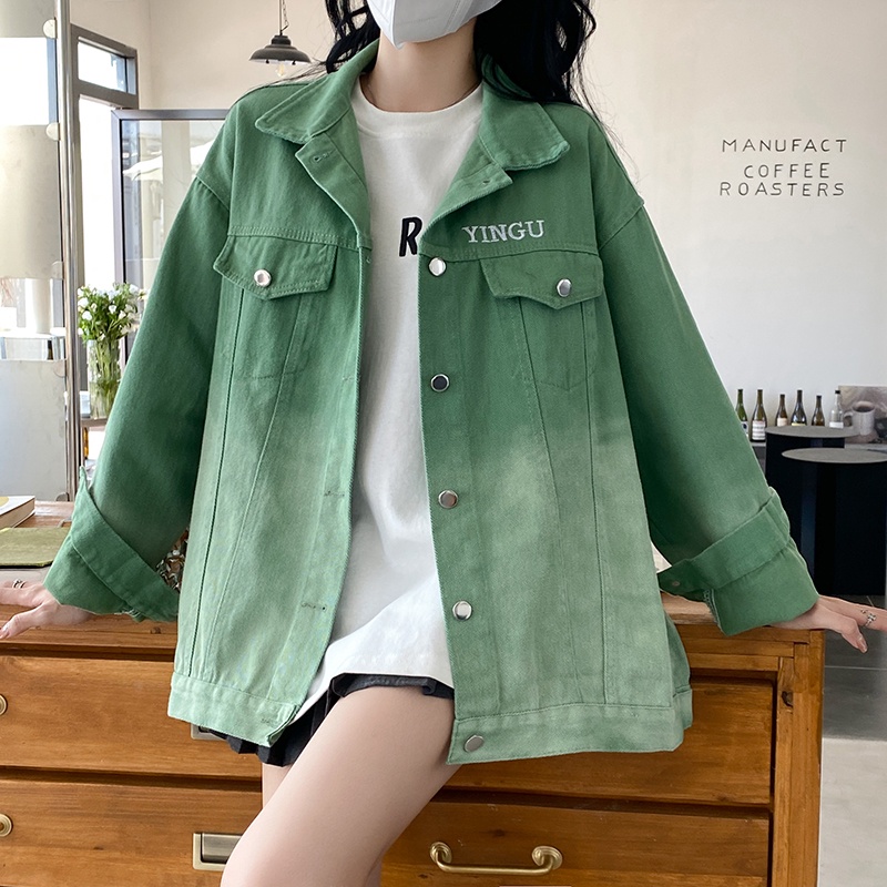 Áo Khoác denim Dáng Rộng Màu gradient Thời Trang Mùa Thu Mới Cho Nữ