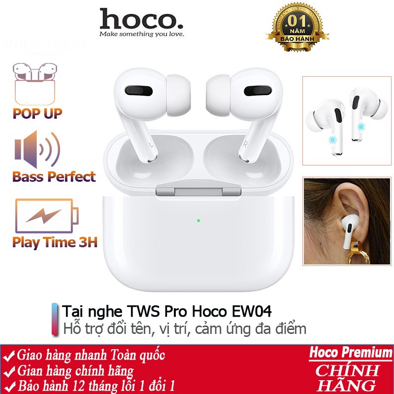 Tai nghe không dây Pro Hoco EW04 hỗ trợ đổi tên, định vị, cảm ứng đa điểm, Bluetooth 5.0