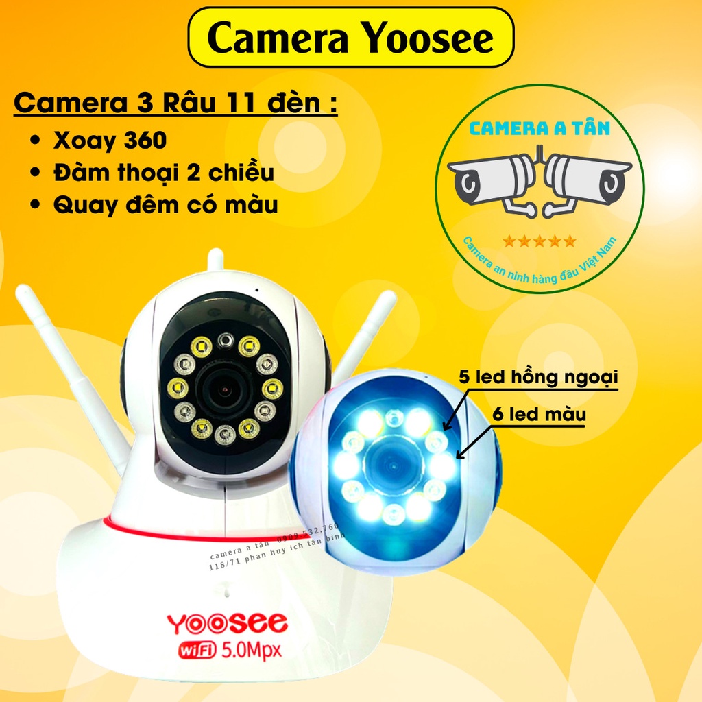 CAMERA IP YOOSEE 5.0mpx có màu 360, QUAN SÁT RÕ NGÀY VÀ ĐÊM, VÀ THẺ NHỚ 32GB HOẶC 64GB Mã camera 11 đèn ban đêm có màu