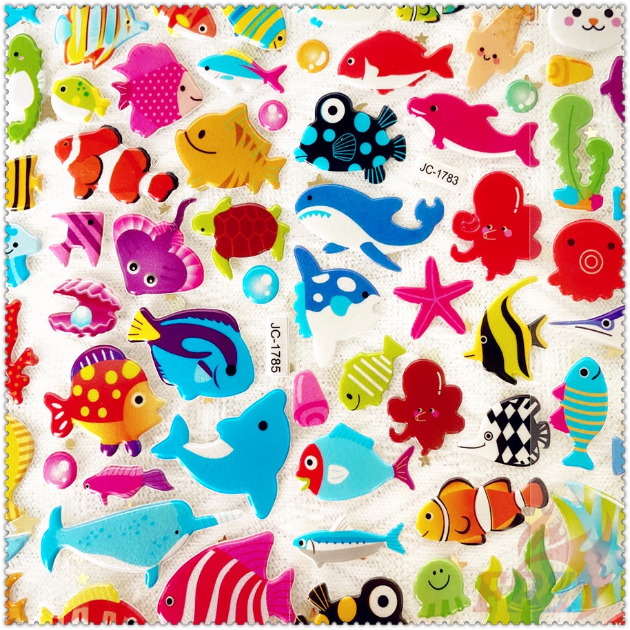 ▶ 5Sheets Marine Animal Q-1 DIY Rewards Sticker ◀ 3D Puffy Bubble Stickers Waterpoof Toys PVC Stickers