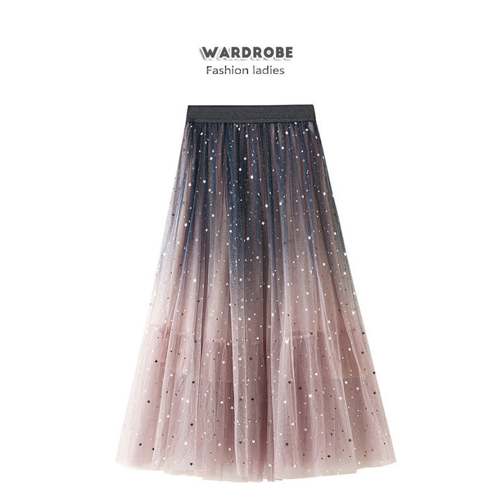 Ngôi Sao Váy midi Sequin, Váy Hai Màu, Chân Váy Lưới Lưng Thun Co Giãn Màu Sắc Đa Dạng Cho Nữ (8170)