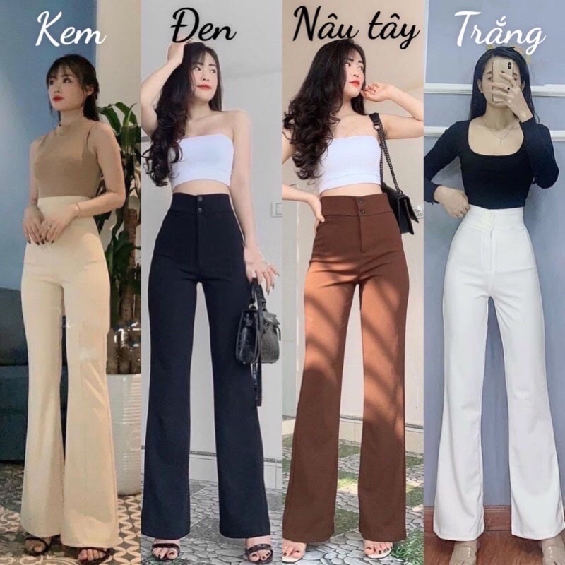 Quần tây công sở ống loe cạp to 2 khuy dày dặn phối áo mặc đi học đi làm