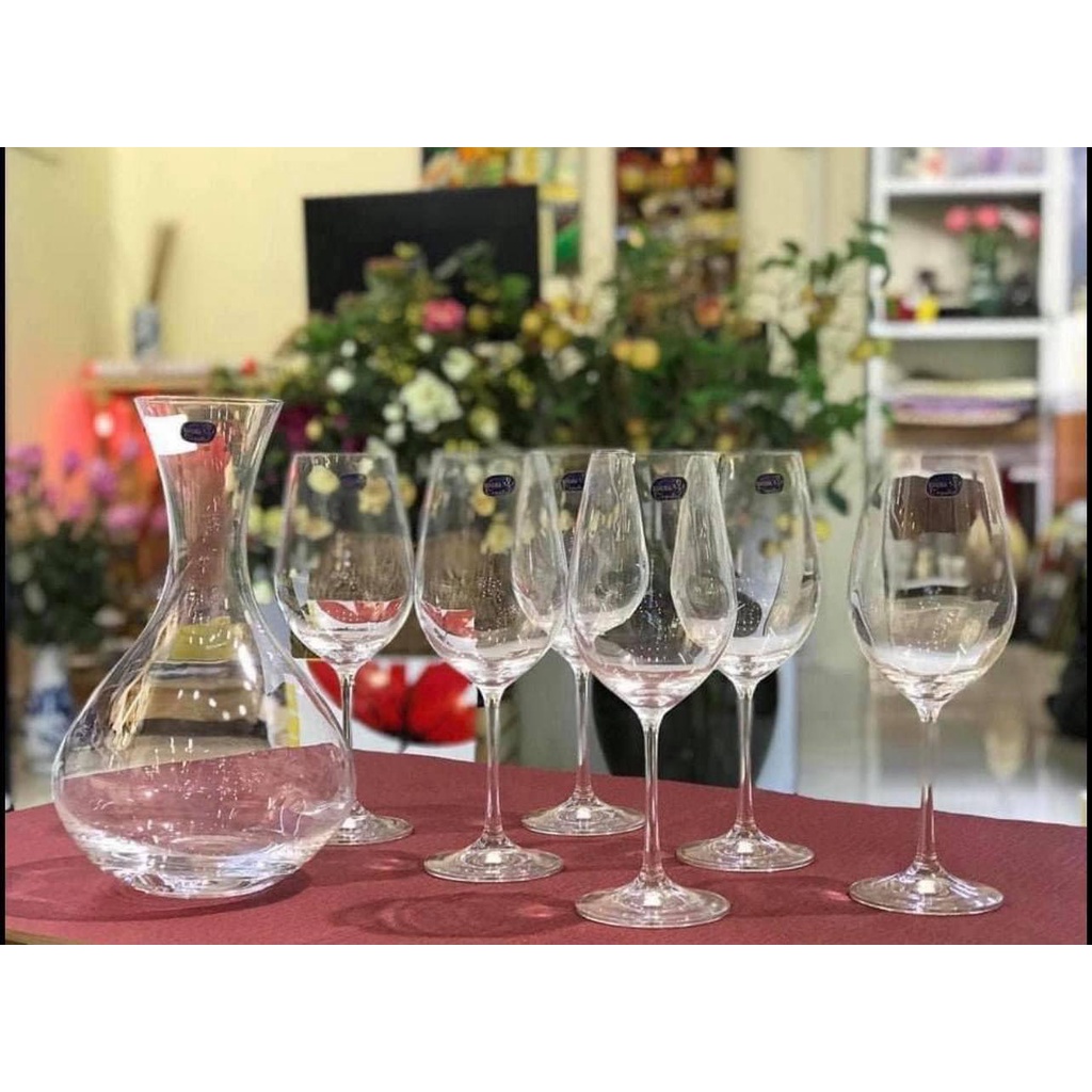 Bộ 6 Ly Pha Lê 450ml + 1 Bình Thở 1500ml Bohemia - Madein Séc