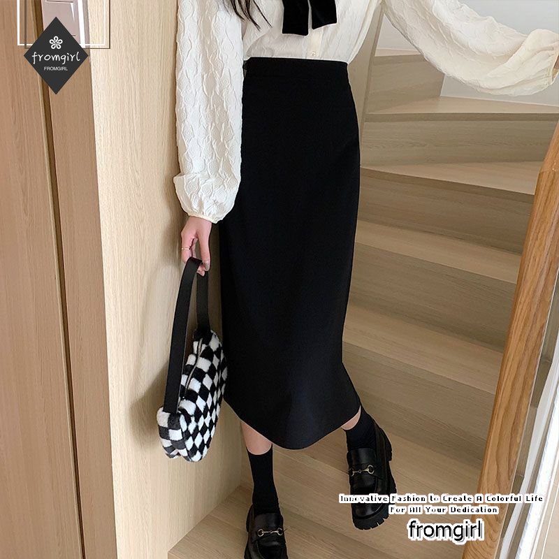 Chân Váy Đen Lưng Cao Dáng Chữ A Xẻ Tà Phong Cách Hàn Quốc Thời Trang Cho Nữ