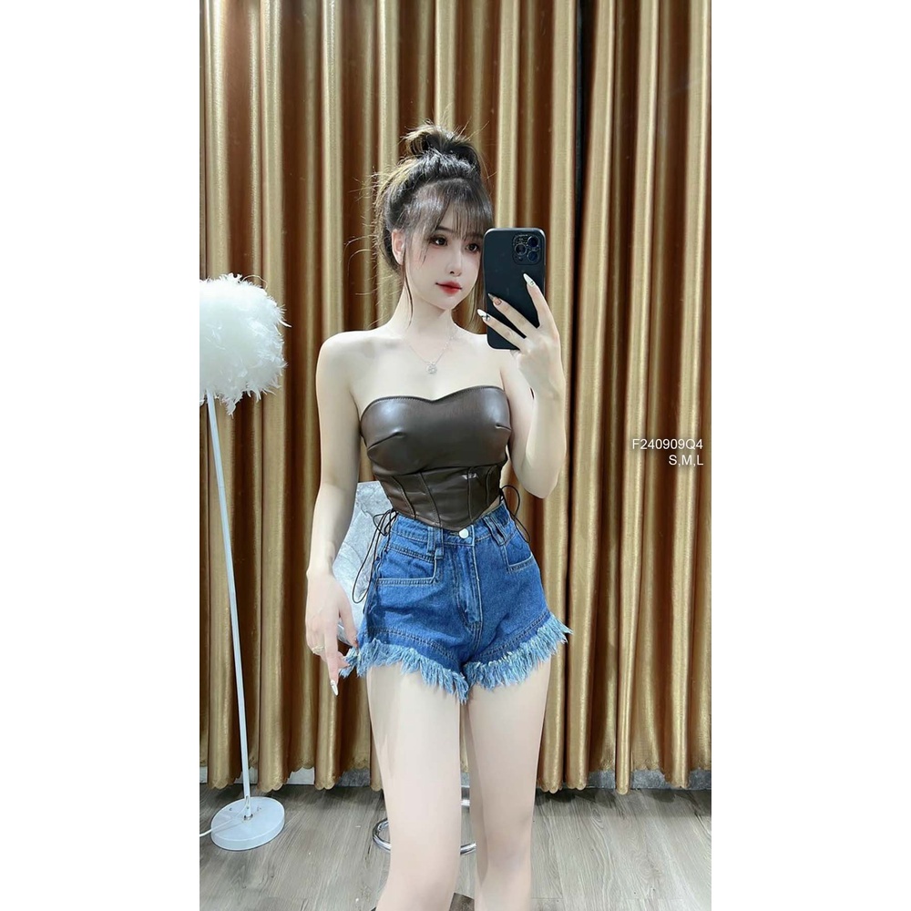 Quần short jean lai tua lưng cao hàng đẹp!