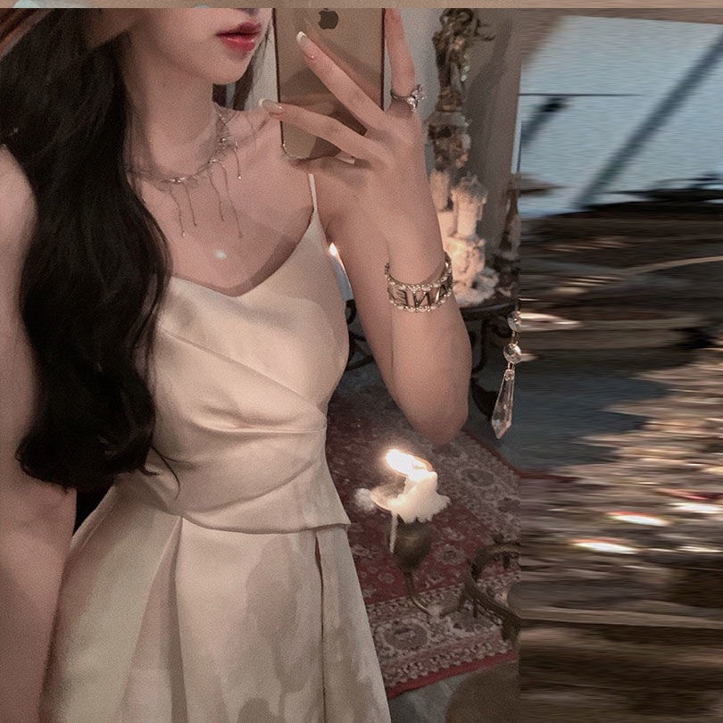 Đầm Hai Dây Dáng Dài Chiết Eo Thời Trang Mùa Hè Pháp Thanh Lịch Cho Nữ