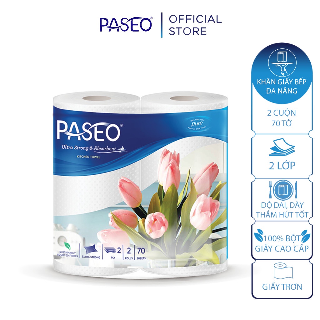 Combo 4 lốc giấy bếp Paseo thấm dầu 2 lớp, an toàn thực phẩm