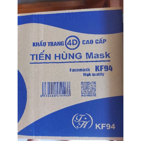 Thùng 300 cái khẩu trang y tế 4D Kf94 tiến hùng màu trắng hàng 4 lớp kháng khuẩn