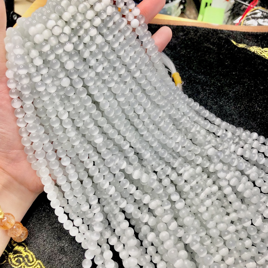Chuỗi hạt mắt mèo trắng - kho sỉ bạc s925