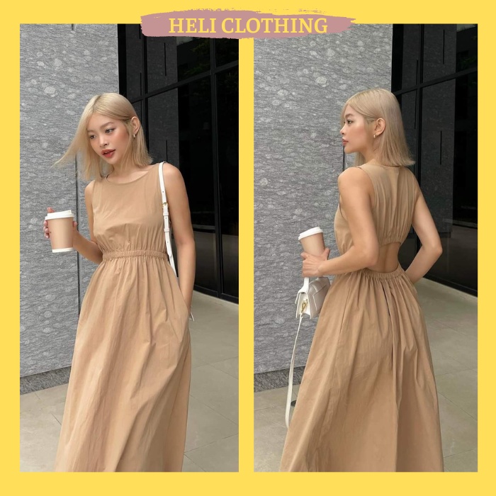 Đầm Midi Dáng Dài, Đầm Hở Lưng Linen Xinh Sang Chảnh, Đi Chơi, Dạo Phố Chất Linen Thun Hở Lưng Gợi Cảm, Phom Dưới 57kg