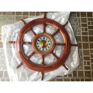 Mô hình bánh lái vô lăng tàu gỗ trang trí - Đồng hồ vô lăng tàu gỗ - phủ bì tay cầm 80cm