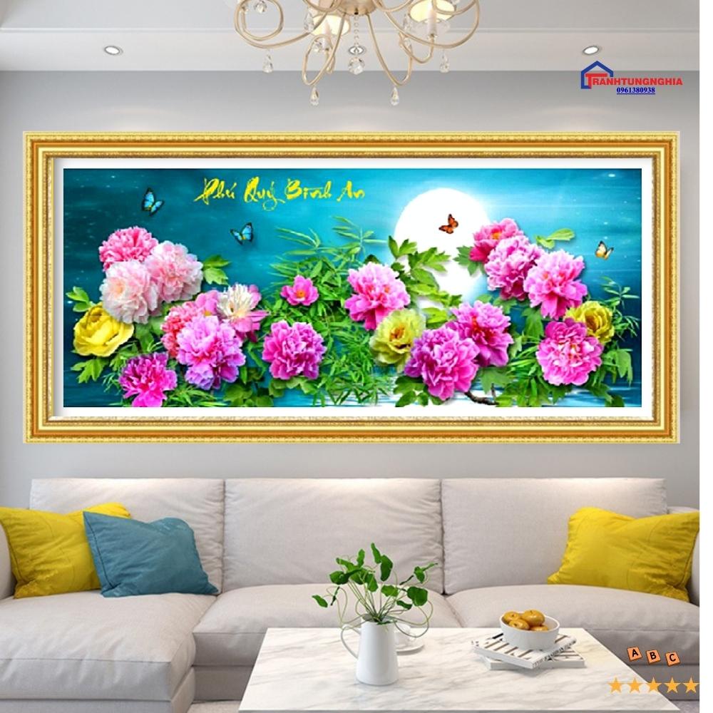 Tranh đính đá ABC hoa mẫu đơn phú quý bình an 1m08 x 50cm
