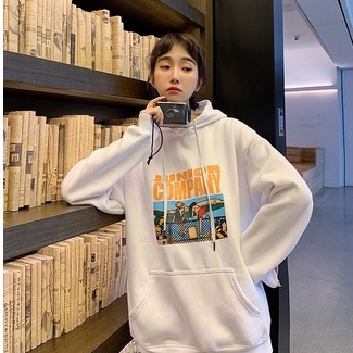 ZHELIHANGFEI Áo Hoodie Tay Dài In Hình Phong Cách Học Sinh Dễ Phối Đồ