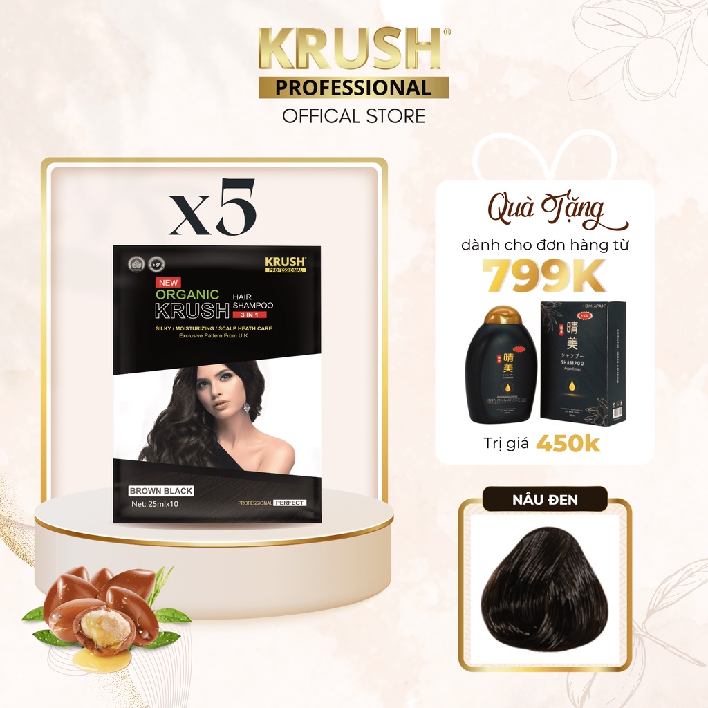 Gói dầu gội nhuộm tóc Krush màu nâu đen gói 75ml / 105ml