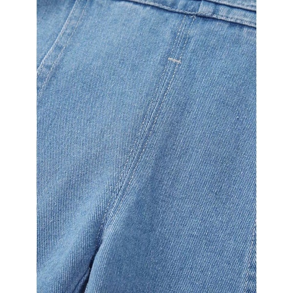 Quần yếm jeans hai dây dáng dài cho bé gái bé trai màu xanh phối viền line form rộng Y010