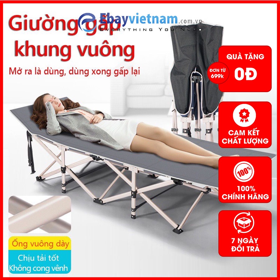 Giường Xếp Văn Phòng Du Lịch Dã Ngoại Gấp Gọn 67x190cm, Khung Thép Chắc Chắn Chịu Tải Trọng Cao Tấm Đệm Lót Êm Ái