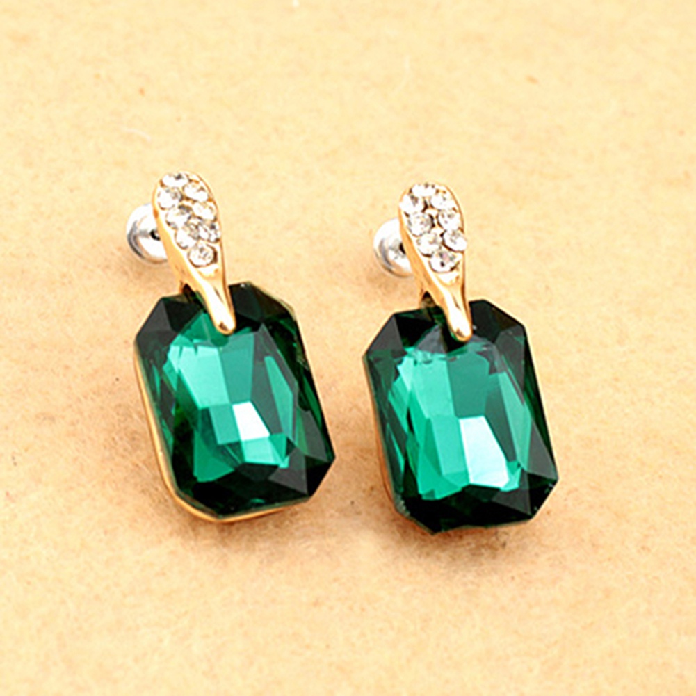 Đôi Khuyên Tai Hình Chữ Nhật Đính Đá Thanh Lịch Cho Nữ