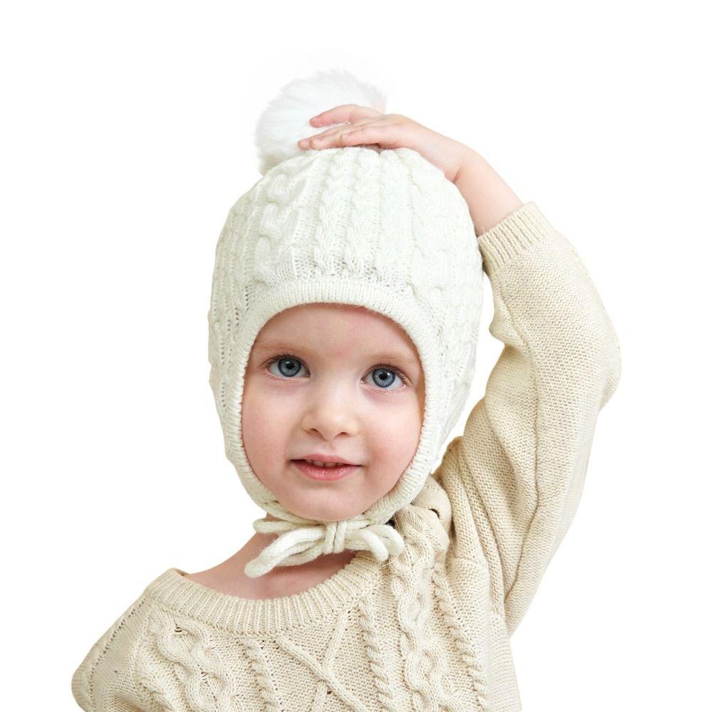 Mũ Beanie Màu Trơn Trang Trí Cục Bông Dễ Thương Cho Bé