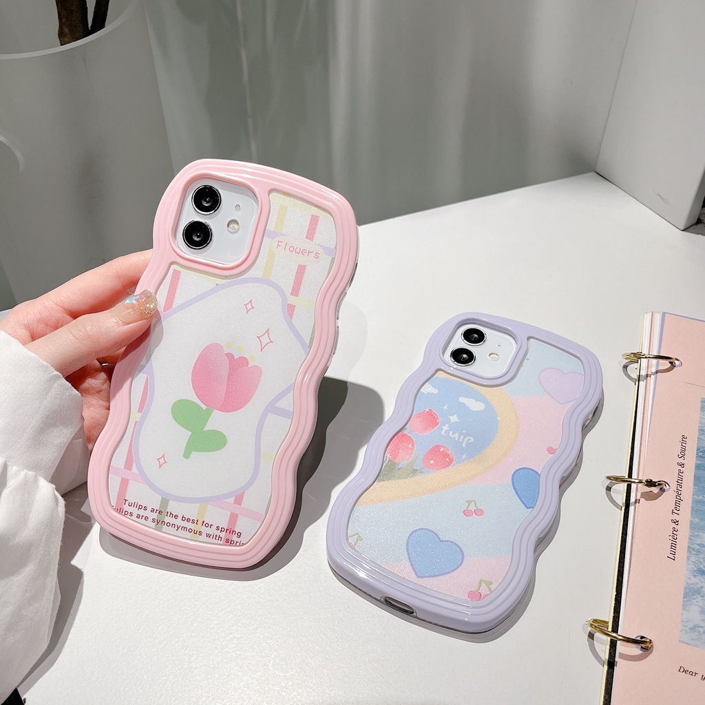 Ốp Điện Thoại Silicone Tpu Mềm Chống Sốc In Hình Hoa Tulip 2 Trong 1 Cho iPhone 14 13 12 11 Pro Max XS XR 8 7 Plus