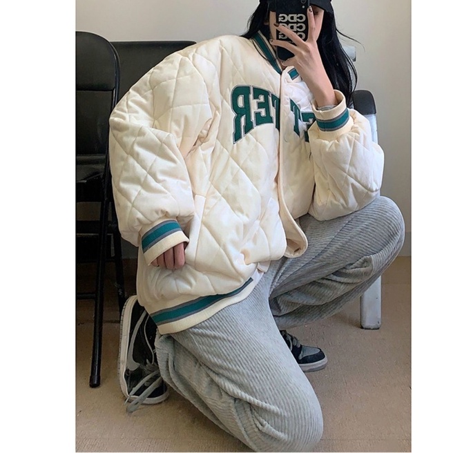 Áo bomber bóng chày nam nữ chất dày ấm phong cách thu đông