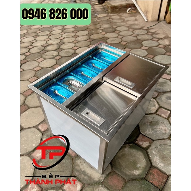 Thùng Đựng Đá Inox Kèm Khay Topping âm bàn quầy.