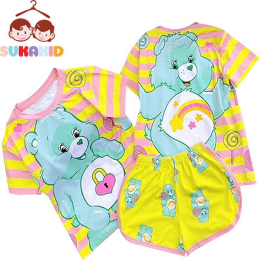 ( Km ) Đồ Bộ quần áo bé gái 3d hình mèo trái thơm,gấu xanh.gái sọc nơ vàng 6kg đên 40kg.GN13.