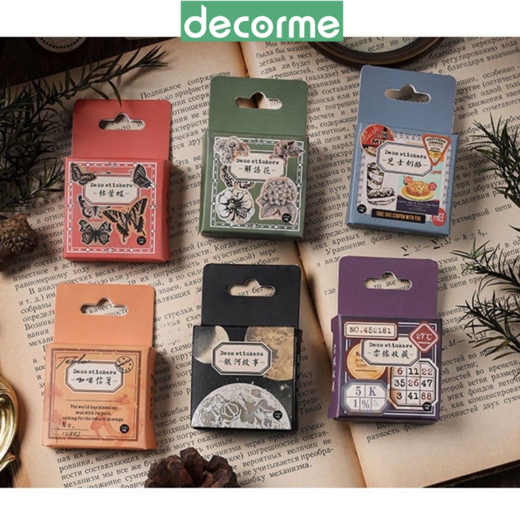 Hộp sticker cảm hứng cổ điển phong cách Vinatge DECO 46 miếng DecorMe Trang trí sổ tay, làm thiệp bullet journal STKTH