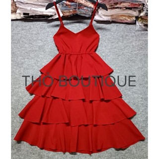 [HÀNG MỸ] Đầm dây ngắn FOREVER21 cổ V xoè tầng cổ V đỏ đô