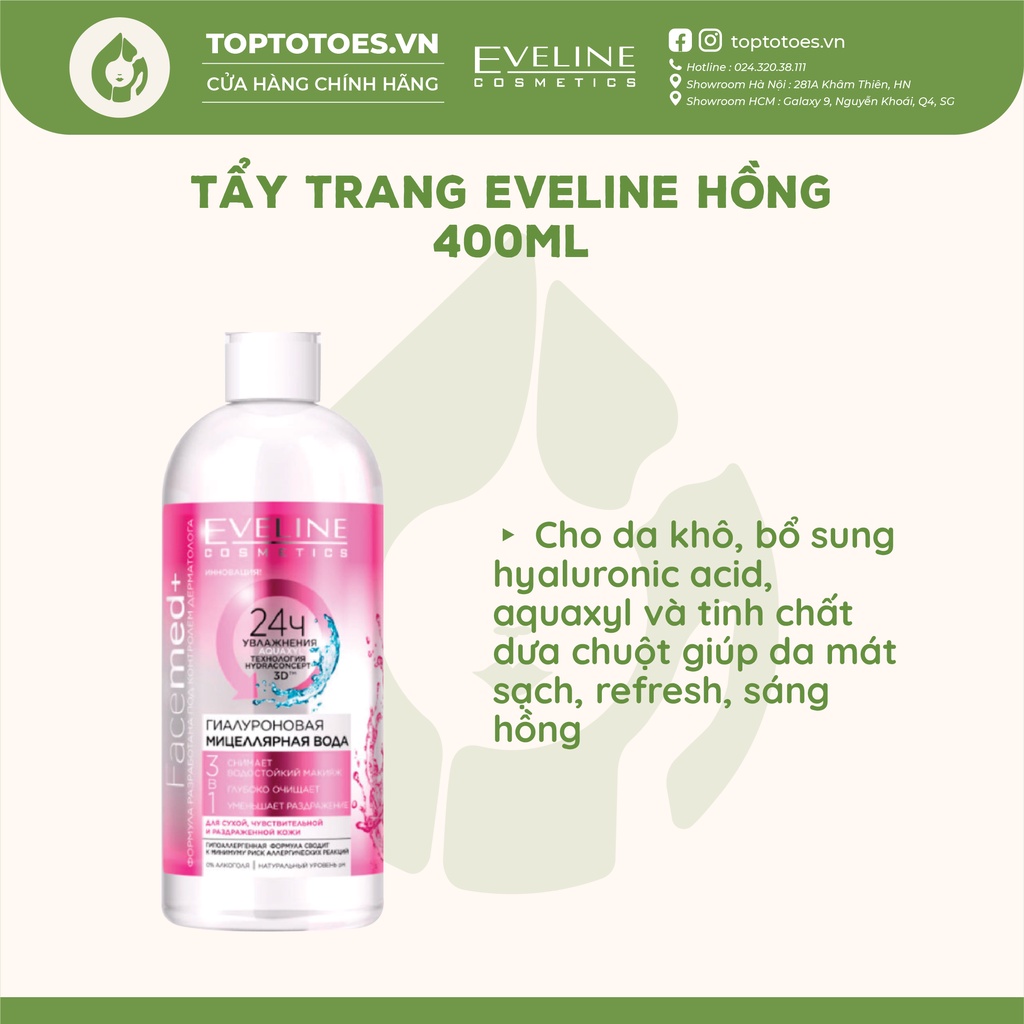 Nước tẩy trang Eveline Facemed+ Micellar 3 in 1 tẩy sạch cho mặt-mắt-môi, giữ ẩm cho da