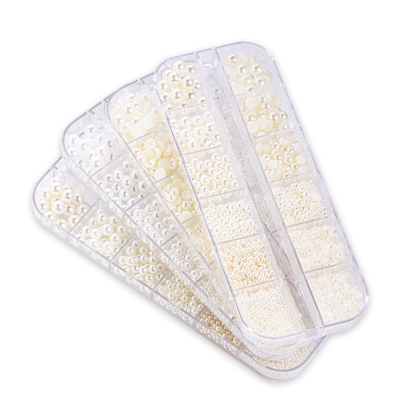 Hộp 12 Ô 6 Ngăn Đựng Hạt Ngọc Trai Trang Trí Móng Tay Nghệ Thuật Mới Không Lỗ Thẳng Không Radius