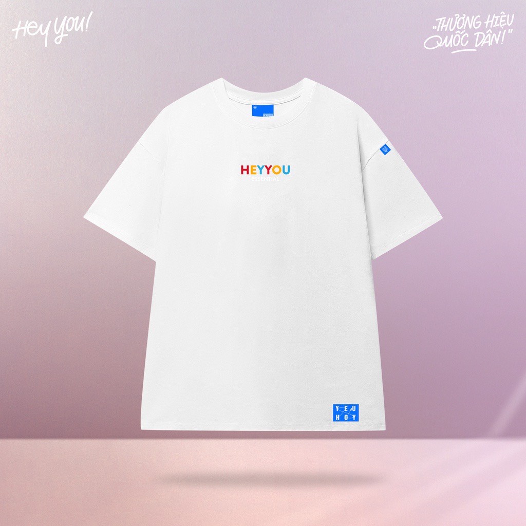 Áo thun HEY.OU Chữ Thêu Unisex tay lỡ phom rộng , Áo phông Oversize nam nữ