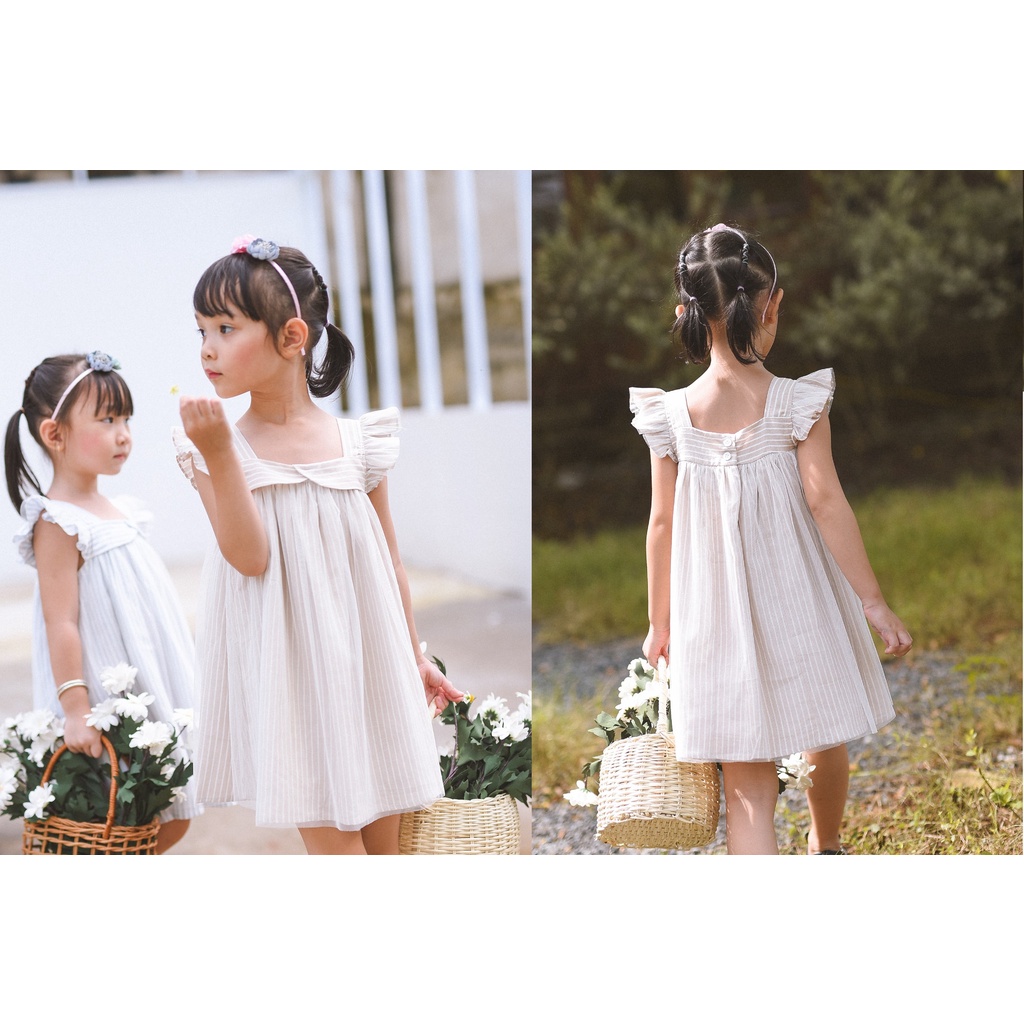 ALIDA Beige dress/ Đầm babydoll sọc phối lưới/ the little heidi/ đầm thiết kế cho bé