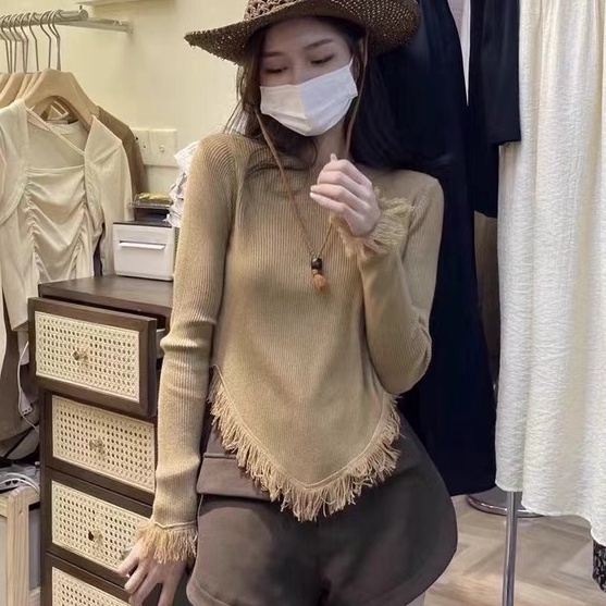 Áo Sweater Dệt Kim Cổ Tròn Tay Dài Dáng Ôm Xinh Xắn Cho Nữ