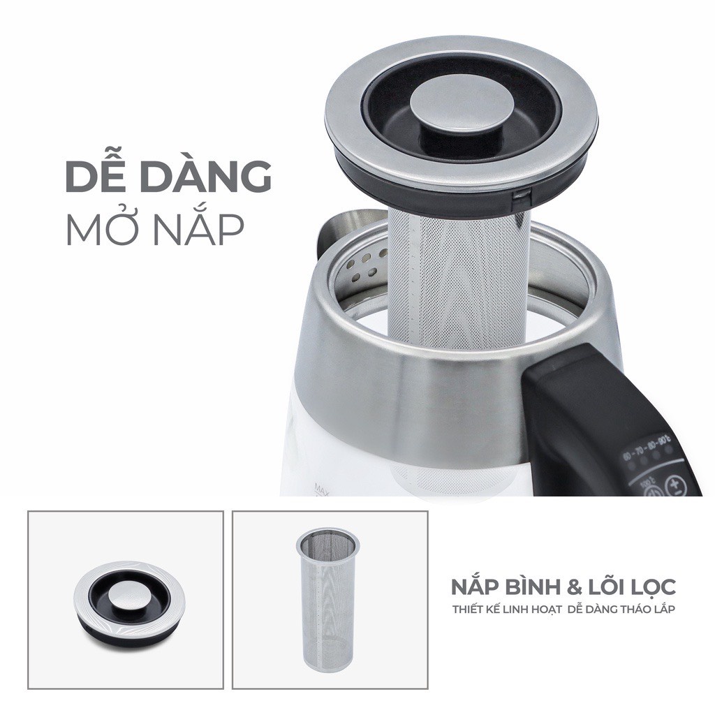 Ấm siêu tốc thủy tinh Lebenlang LBDD2628 1.7L điều khiển nhiệt độ đun