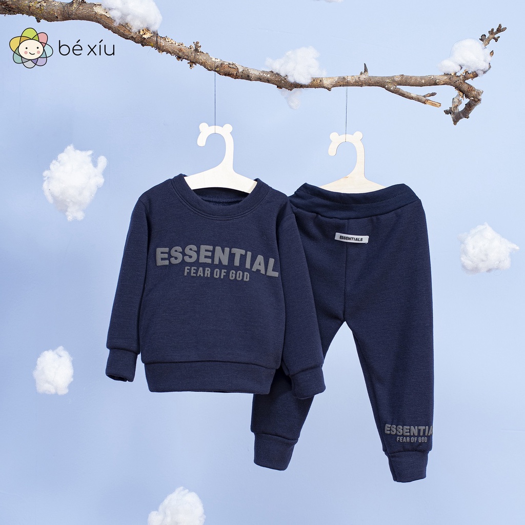 Bộ nỉ trẻ em ESSENTIAL cho cả bé Trai bé Gái, chất nỉ ấm áp, 5 màu 5 size cho bé từ 8-20Kg