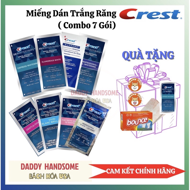 ( Combo 7 gói ) Miếng Dán Trắng Răng Crest 3D White Đủ Loại Chính Hãng Mỹ