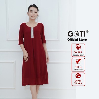 GOTI - Đầm Dự Tiệc Trung Niên Cao Cấp Thiết Kế Dáng Suông Bigsize Rộng Eo Tay Lỡ Cho Mẹ U50 U60 3112