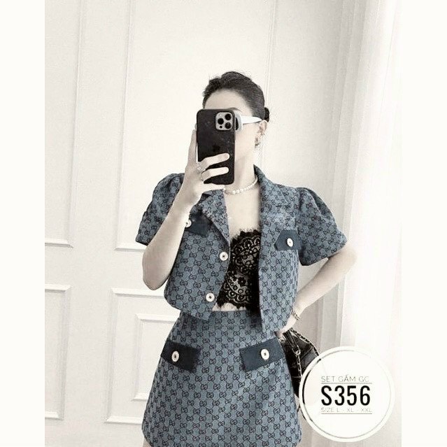 Đồ bộ nữ có croptop cài nút kèm chân váy 2 túi cài nút ca ro 4 màu cực đẹp cho cô nàng năng động na