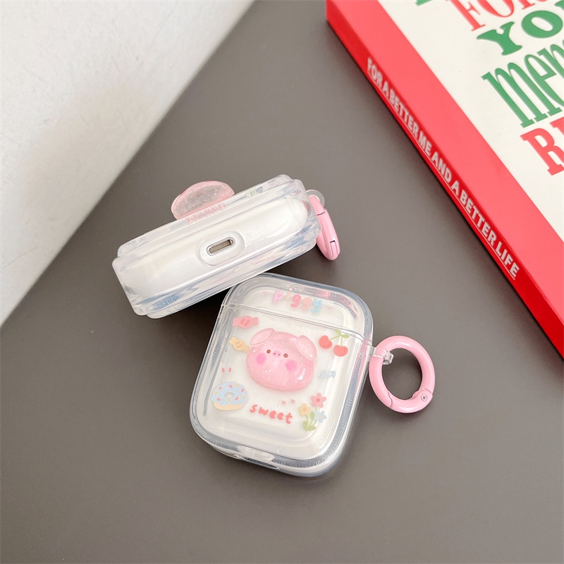 Thích hợp cho Airpods1 / 2 Pro Phantom Long Lanh Pig Head Bộ tai nghe Vỏ bảo vệ Bluetooth không dây Air Pods Pro 3 Vỏ bảo vệ tai nghe