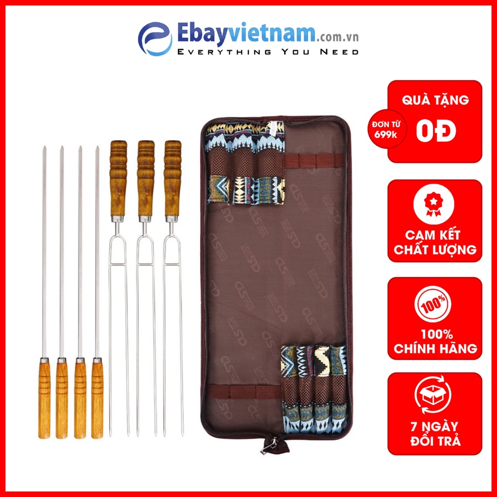 Bộ Xiên Que Thịt Nướng Chất Liệu Inox Cán Ghỗ Cao Cấp Kèm Túi Đựng Dùng Trong Dã Ngoại Tiệc Patty Cắm Trại Ngoài Trời