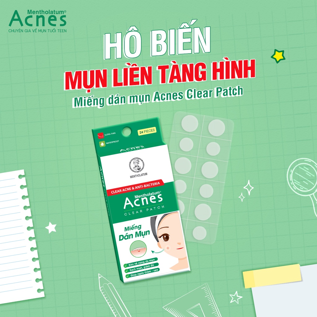 Miếng dán mụn Acnes - Hộp 24 miếng Mẫu Mới Có Nhíp - Che, ngăn, giảm mụn, ngừa thâm, sẹo, băng dính mỏng chắc