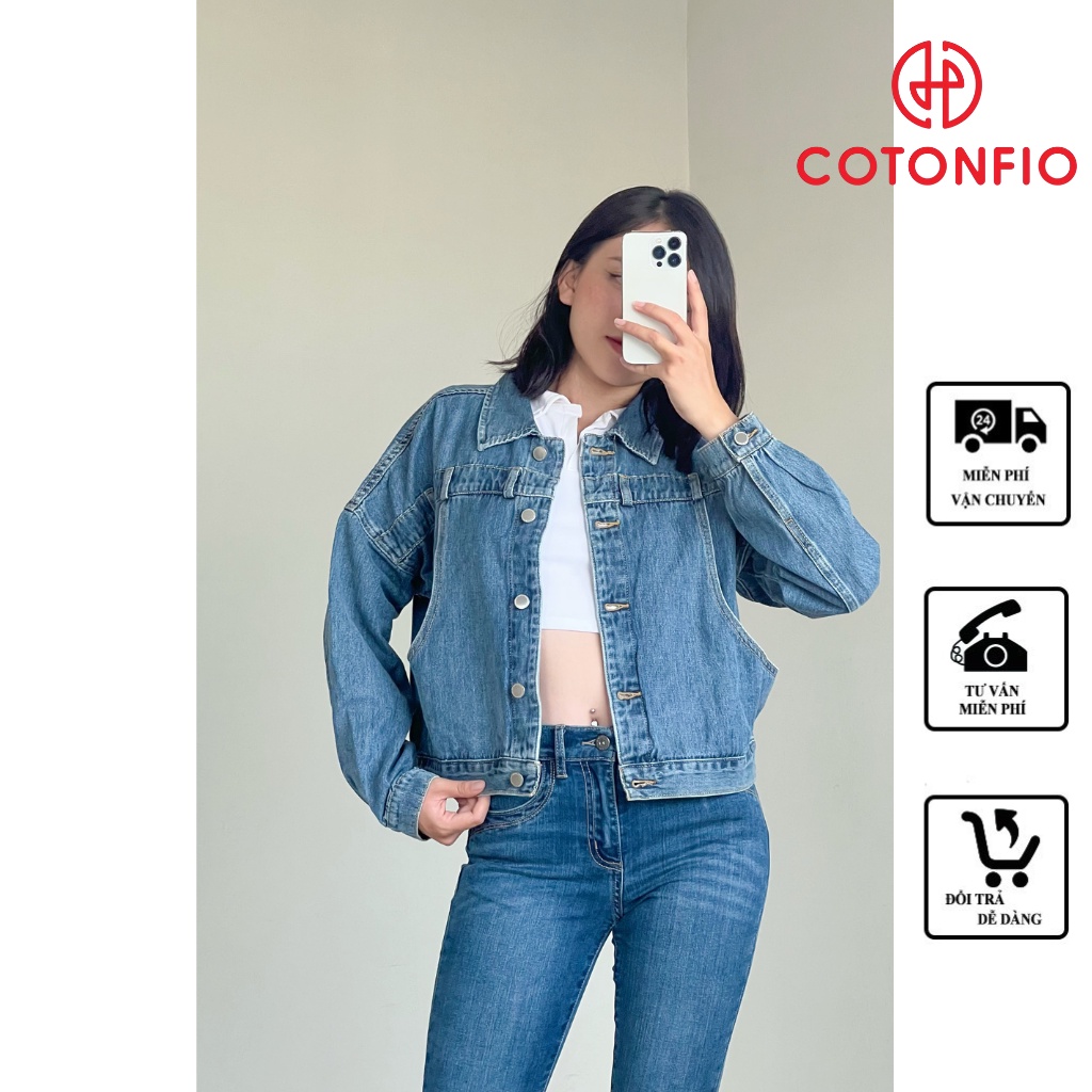 Áo khoác jeans nữ local brand chống nắng thân sau đắp chéo màu xanh 6094 – Cotonfio
