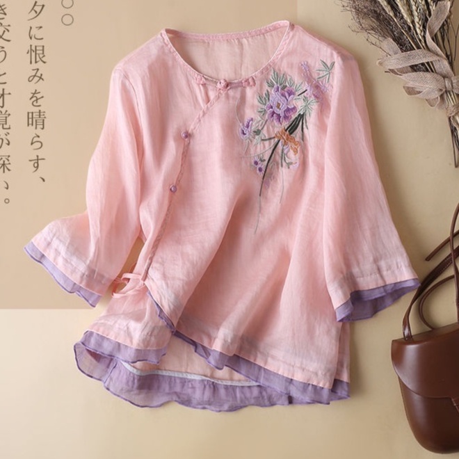☻ L O T U S ☻ Áo Sơ Mi Nữ Thêu Plus Size Cổ Điển CAL1771