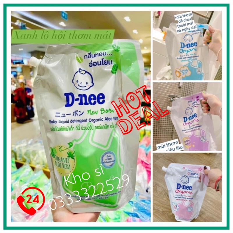 Nước giặt quần áo em bé sơ sinh D-nee, dnee newborn 2in1 chuẩn Thái Lan