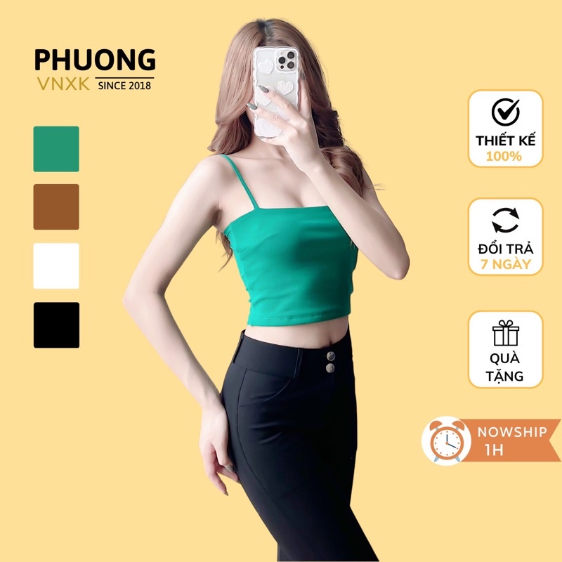 Áo bra ống_Áo 2 dây PHUONGGG chất cotton borip cao cấp dáng ôm body gồm 4 màu freesize